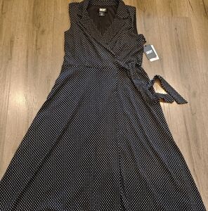 NEW DKNY polka dot sleeveless wrap dress sz14